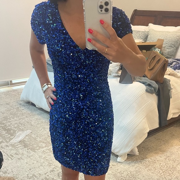 Blue Sequin Parker Dress - Picture 1 of 4